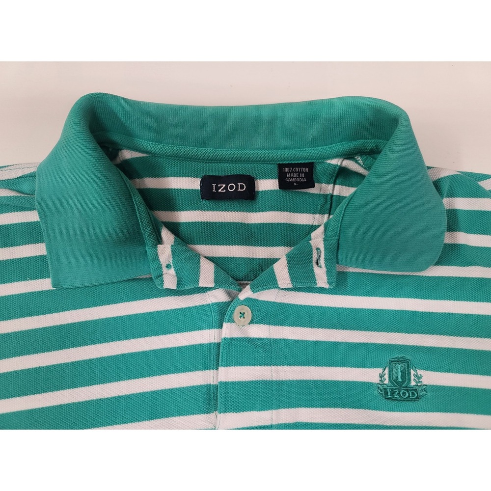 IZOD Men's‎ Striped Golf Polo Shirt - Green & White, Short Sleeve, Casual